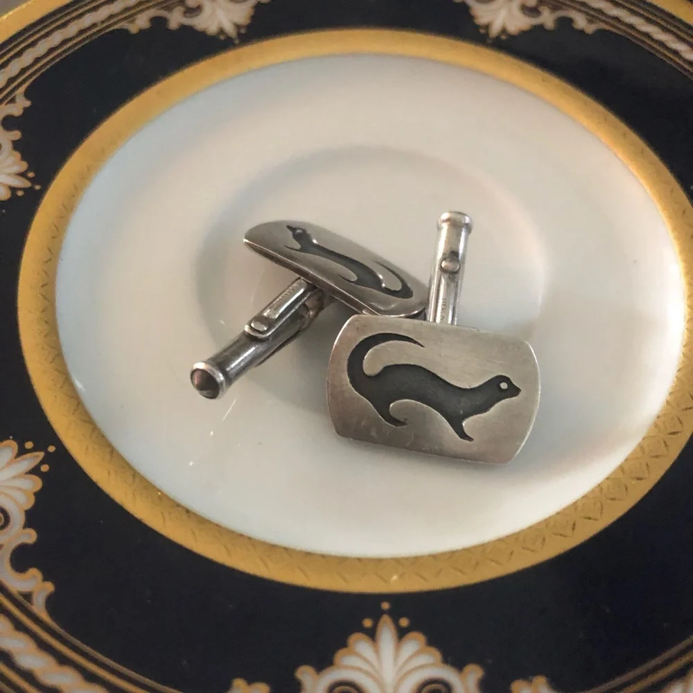 Vintage Sterling Cufflinks with Mink